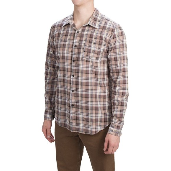 NEW Gramicci Classic Fit Madrus Shirt! Handsome Brown Taupe & White Madras Plaid
